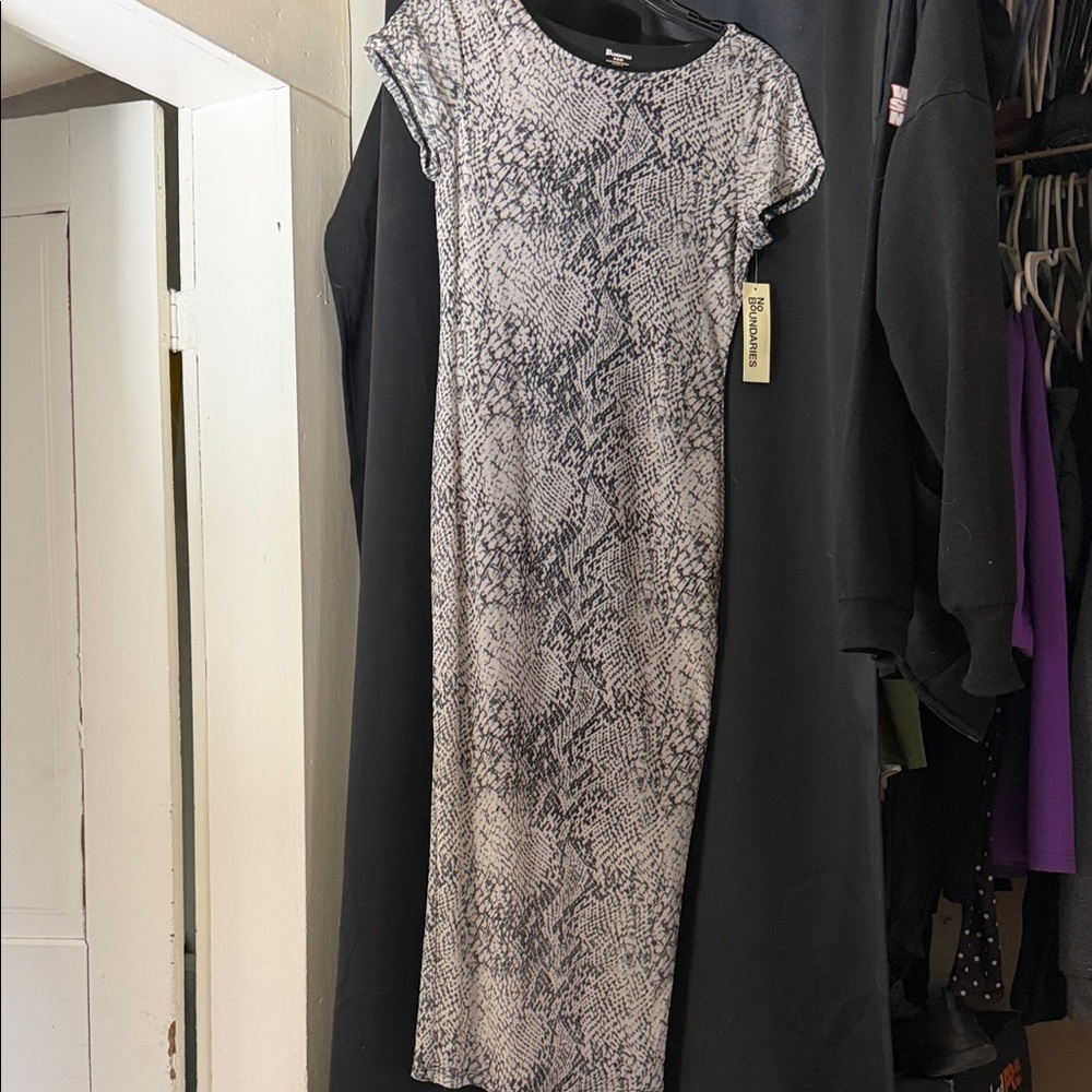 No Boundaries Black and Gray Snake Print Midi Dress